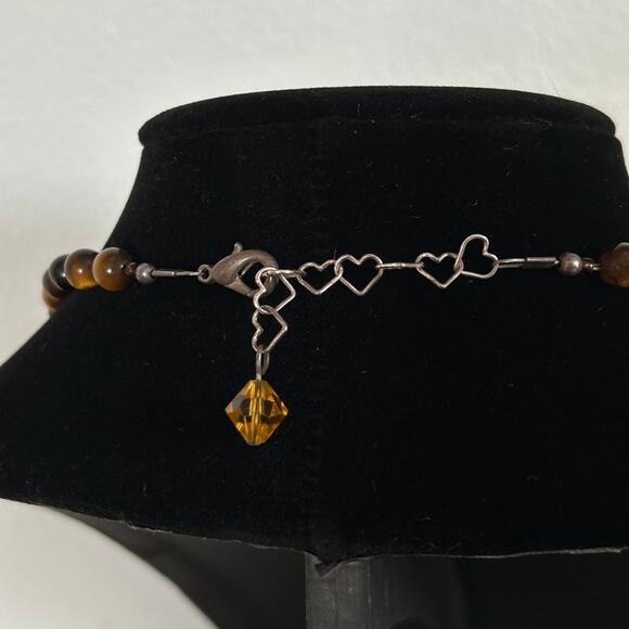 Handmade Tigers Eye + Orange Glass Necklace 18.5in w/ 2in Heart Extender - Picture 6 of 6
